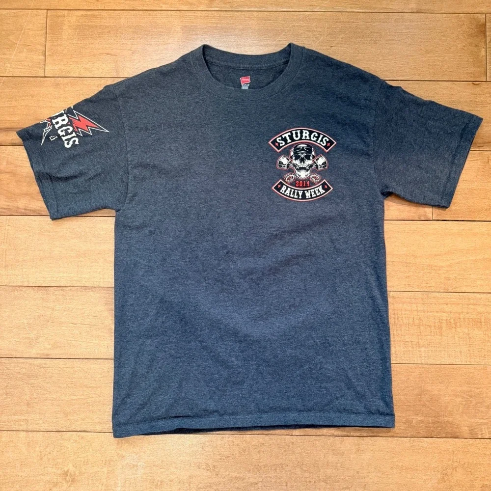 Vintage Hanes Sturgis 2014 74th Anniversary Rally‎ Week Graphic Tee Medium Gray
